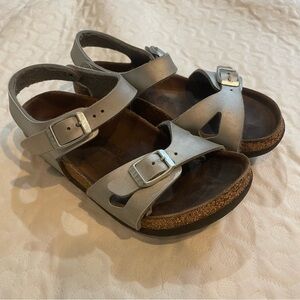 Birkenstock Rio Silver Girl’s 29 Silver Buckle Cork Shoe Made in Germany Brown